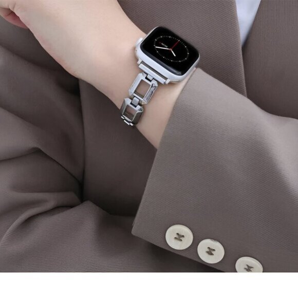 NEW Adjustable Square Stylish Strap Stainless Chain For Apple Watch - Silver - Picture 7 of 8